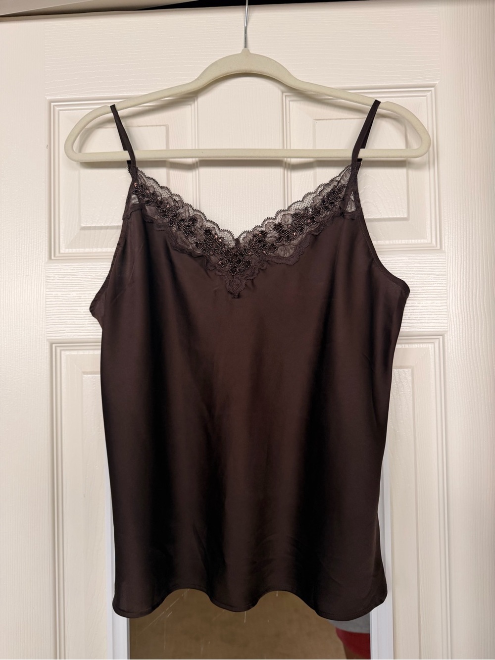 Express Satin Lace Trim Cami Tank - Chocolate Brown